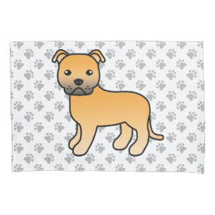 Fawn English Staffie Cute Cartoon Dog & Paws Pillowcase