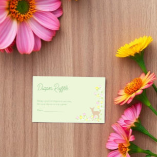 Fawn Floral Girl Baby Shower Diaper Raffle Enclosure Card
