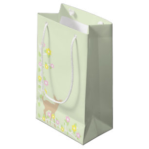 Fawn Floral Girl Baby Shower Small Gift Bag