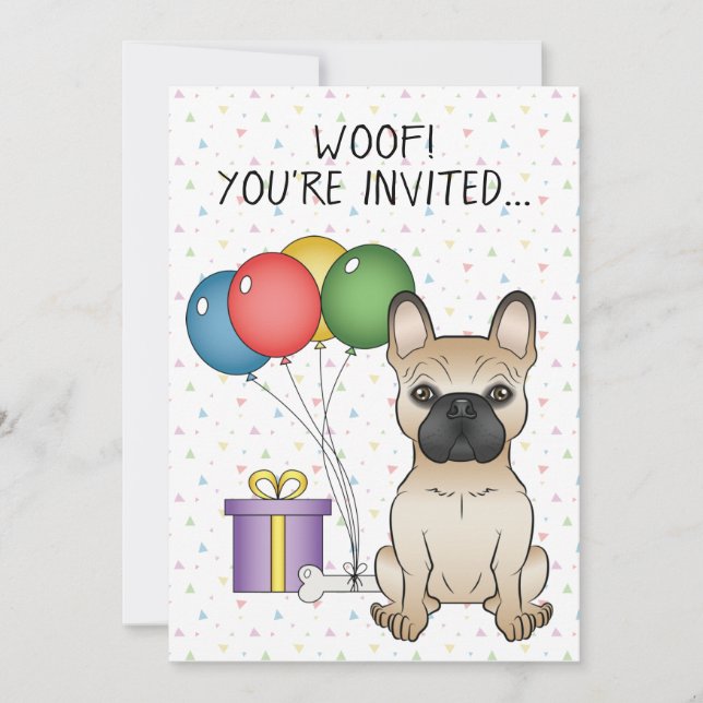 Fawn French Bulldog Cartoon Dog - Birthday Invitation (Front)