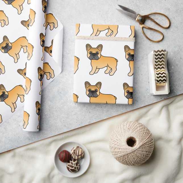 Fawn French Bulldog Cute Cartoon Dog Pattern Wrapping Paper (Crafts)