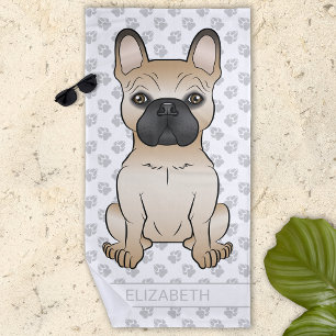 Fawn French Bulldog / Frenchie Cartoon Dog & Name Beach Towel