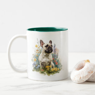 Fawn French Bulldog Watercolor Art Two-Tone Coffee Mug