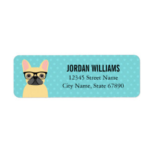 Fawn French Bulldog with Glasses Address Label