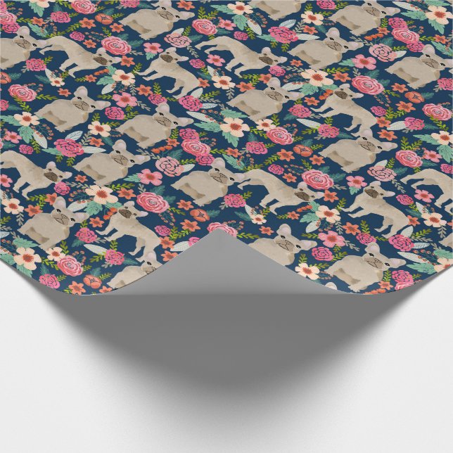 Fawn French Bulldogs vintage florals Wrapping Paper (Corner)