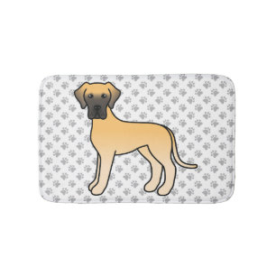 Fawn Great Dane Cute Cartoon Dog & Paws Bath Mat