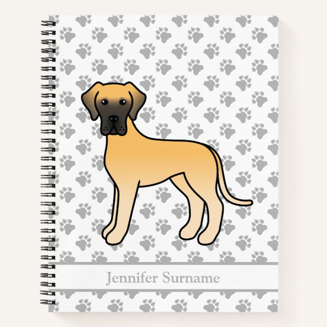 Fawn Great Dane Cute Cartoon Dog & Text Notebook (Front)