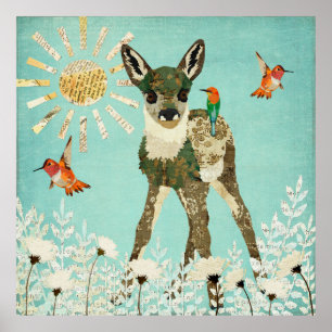 Fawn & Hummingbirds Poster