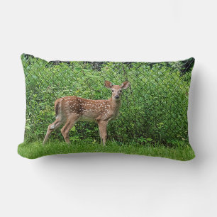 Fawn in front of a fence lumbar cushion