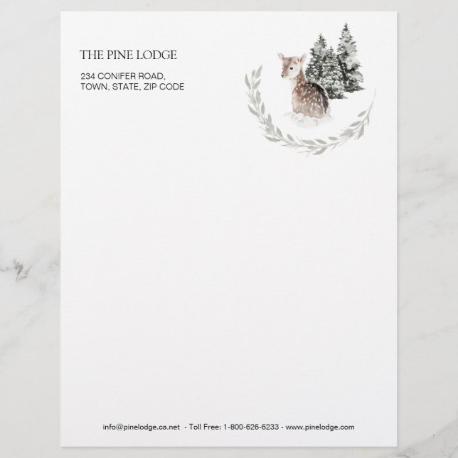 Fawn in Winter Forest  Custom Letterhead (Front)