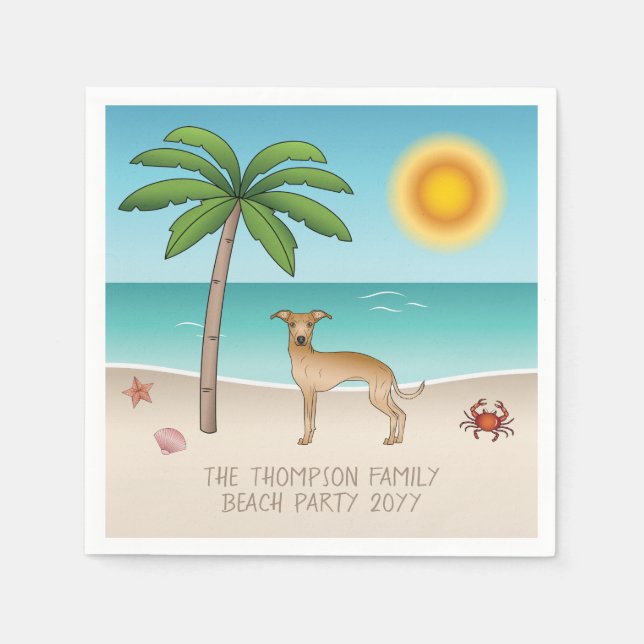 Fawn Italian Greyhound At Tropical Summer Beach Napkin (Front)