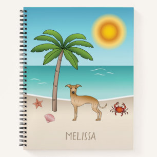 Fawn Italian Greyhound At Tropical Summer Beach Notebook