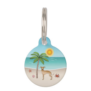 Fawn Italian Greyhound At Tropical Summer Beach Pet Tag