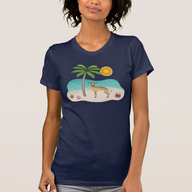Fawn Italian Greyhound At Tropical Summer Beach T-Shirt (Front)
