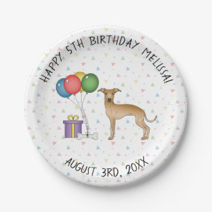 Fawn Italian Greyhound Cute Cartoon Dog Birthday Paper Plate
