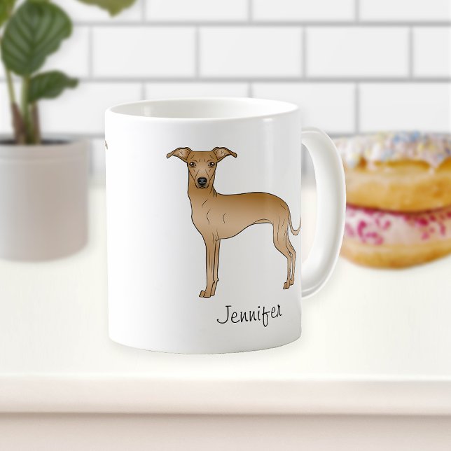 Fawn Italian Greyhound Cute Cartoon Dog With Name Coffee Mug (Creator Uploaded)