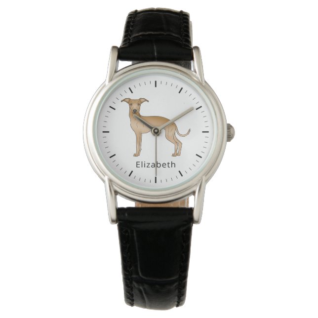 Fawn Italian Greyhound Cute Cartoon Dog With Name Watch (Front)