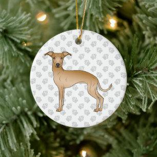 Fawn Italian Greyhound Cute Cartoon Dog With Paws Ceramic Tree Decoration