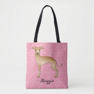 Fawn Italian Greyhound Cute Dog On Pink Hearts Tote Bag