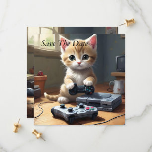 Fawn Kitten Playing Video Games, Save The Date