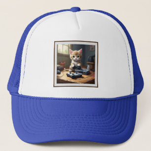 Fawn Kitten Playing Video Games, Trucker Hat