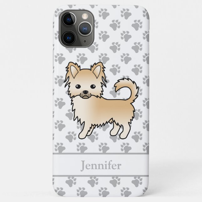 Fawn Long Coat Chihuahua Cartoon Dog & Name Case-Mate iPhone Case (Back)