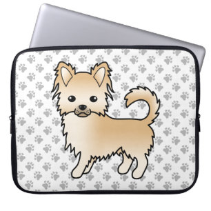 Fawn Long Coat Chihuahua Cartoon Dog & Paws Laptop Sleeve