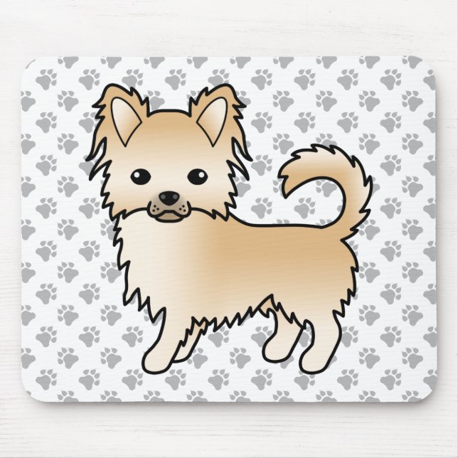 Fawn Long Coat Chihuahua Cartoon Dog & Paws Mouse Pad (Front)