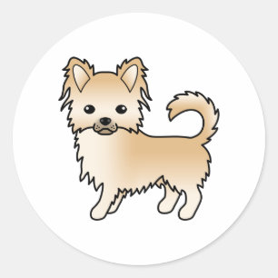 Fawn Long Coat Chihuahua Cute Cartoon Dog Classic Round Sticker