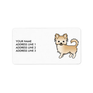 Fawn Long Coat Chihuahua Cute Cartoon Dog Label