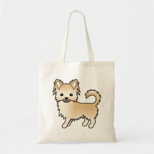 Fawn Long Coat Chihuahua Cute Cartoon Dog Tote Bag