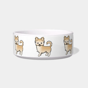 Fawn Long Coat Chihuahua Cute Cartoon Dogs Bowl