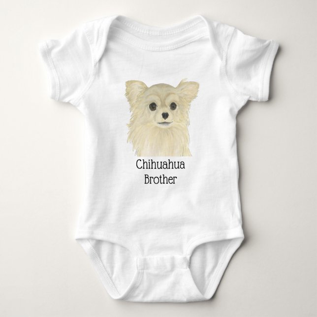Fawn Long Haired Chihuahua Dog Baby Bodysuit (Front)