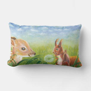 Fawn lying in the grass and Squirrel Lumbar Cushion