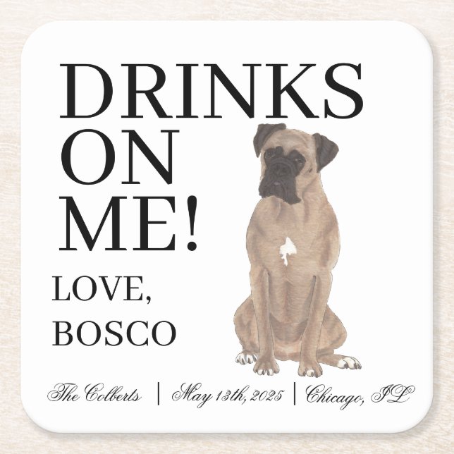 Fawn Masked Boxer Wedding Square Paper Coaster (Front)