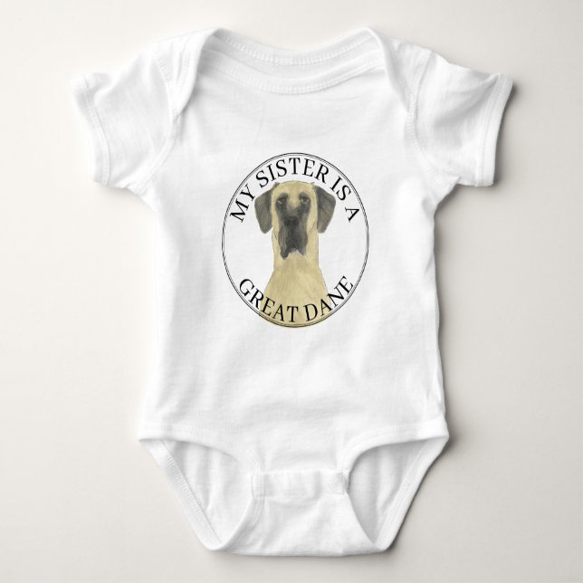 Fawn Masked Harlequin Great Dane Big Sister Baby Bodysuit (Front)