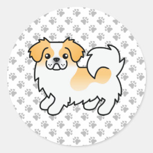 Fawn Parti-Colour Tibetan Spaniel Cute Cartoon Dog Classic Round Sticker