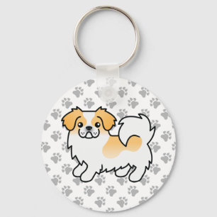 Fawn Parti-Colour Tibetan Spaniel Cute Cartoon Dog Key Ring
