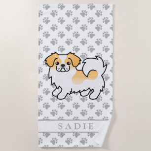 Fawn Parti-Colour Tibetan Spaniel Cute Dog & Name Beach Towel