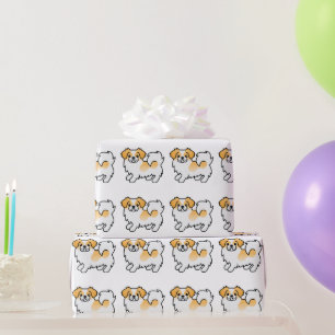 Fawn Parti-Colour Tibetan Spaniel Cute Dog Pattern Wrapping Paper