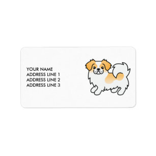 Fawn Parti-Colour Tibetan Spaniel Cute Dog & Text Label