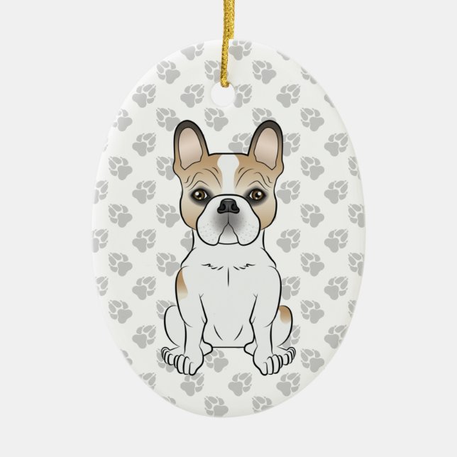 Fawn Pied French Bulldog Frenchie Cute Dog & Text Ceramic Tree Decoration (Front)
