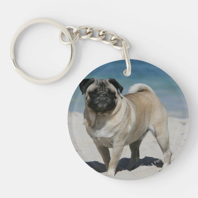 Fawn Pug at the Beach Key Ring (Front)