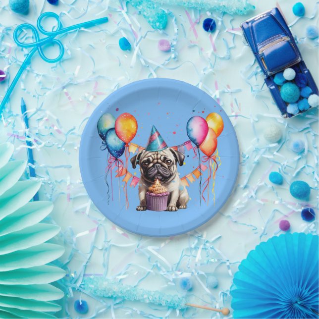 Fawn Pug Birthday Party Celebration Paper Plate (Party)