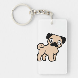 fawn pug cartoon key ring