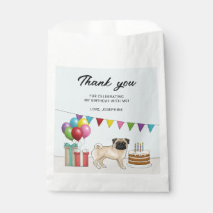 Fawn Pug Cute Cartoon Dog Birthday Thank You Favour Bags