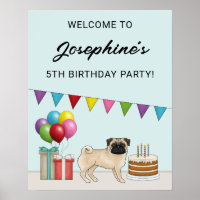 Fawn Pug Cute Cartoon Dog Birthday Welcome