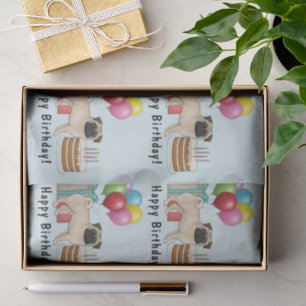 Fawn Pug Cute Cartoon Dog Colourful Birthday Tissue Paper
