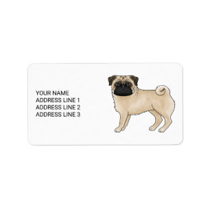 Fawn Pug Cute Cartoon Dog Design With Custom Text Label