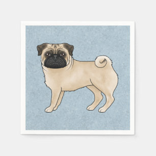 Fawn Pug Dog Canine Cute Cartoon Illustration Blue Napkin